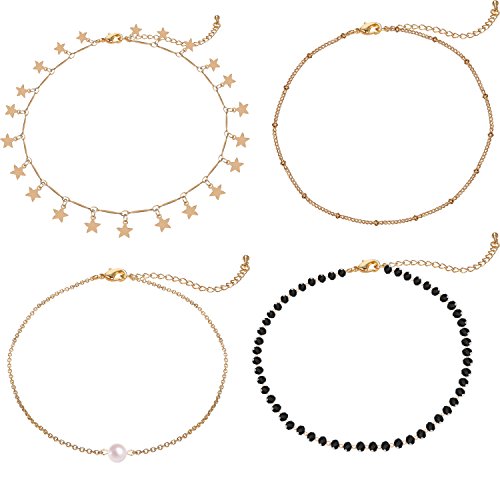 Gold Star Pearl Choker Necklace -4 Pieces Set