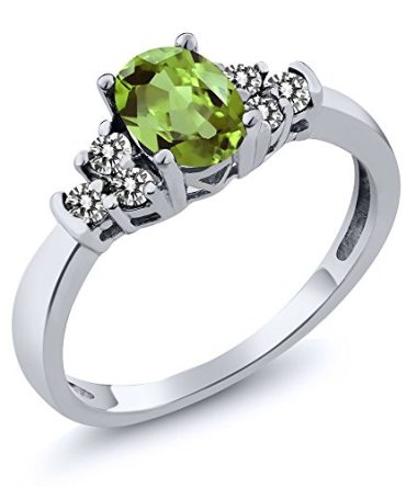 Ring Gem Stone King 0.70 Ct Oval Green Peridot White Diamond