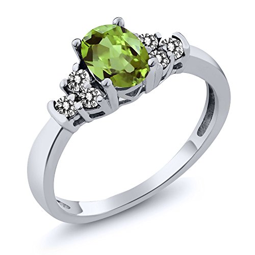 Ring Gem Stone King 0.70 Ct Oval Green Peridot White Diamond