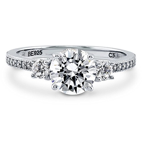 BERRICLE Rhodium Plated Sterling Silver Round Cubic Zirconia