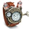 Steampunk-Styled Tesla Analog Watch Weathered-Brass Look
