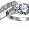 Size 7 Platinum-Plated Swarovski Zirconia Three Stone Ring