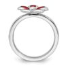 925 Sterling Silver Red Enameled Flower Band Ring