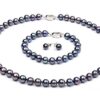 JYX Pearl Necklace Bracelet Set AAA Elegant 8-9mm Round Black