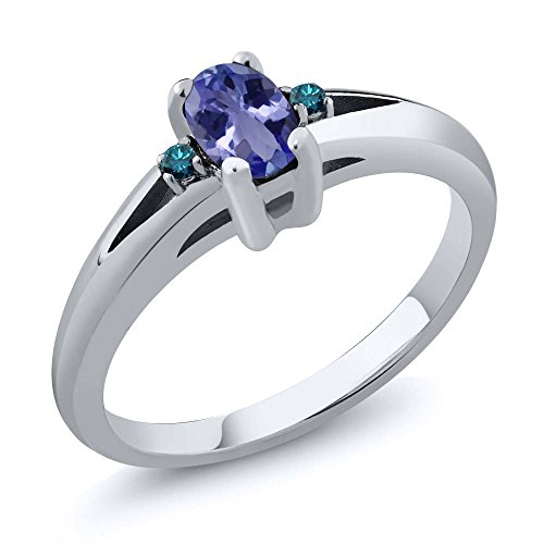 Gem Stone King 0.49 Ct Blue Oval Tanzanite and Blue Diamond Ring