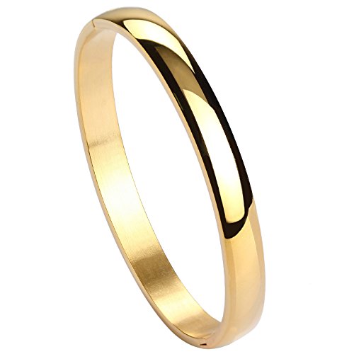 Milakoo Womens Gold Stainless Steel Bracelet 8MM Plain Polished