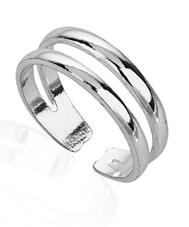 Horizontal Double Twin Lines Simple Open Band Toe Ring