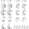 LOYALLOOK 10 Pairs Silver Stainless Steel Ear
