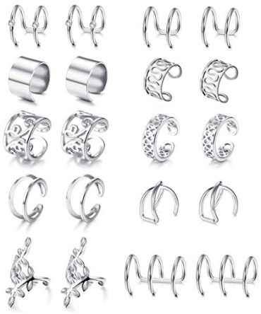 LOYALLOOK 10 Pairs Silver Stainless Steel Ear