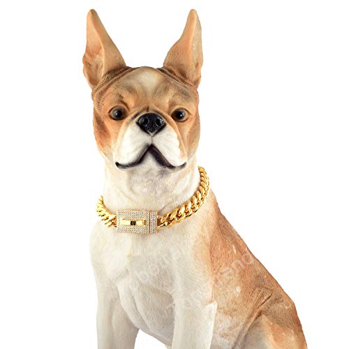 Diamonds 18K Gold Dog Chain Collar with Design Secure Buckle Bling