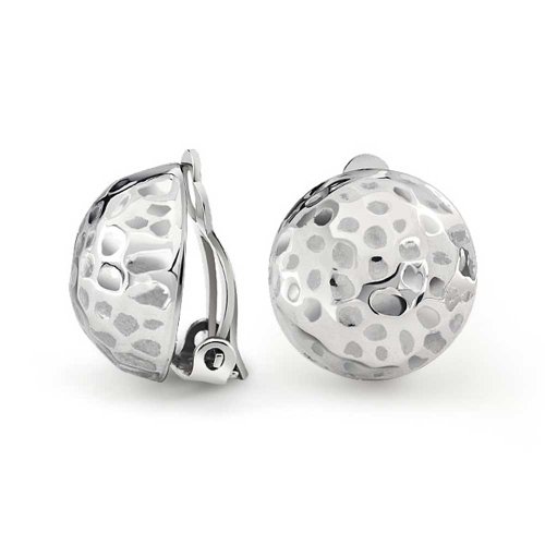 Hammered Dome Ball Clip On Button Earrings For Women