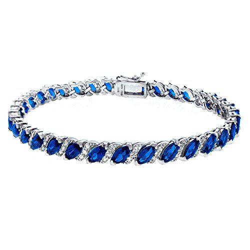 Blue Sapphire Marquise-Cut Tennis Bracelet White Topaz Accents