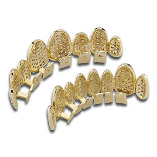 18K Gold Plated Iced Out Top and Bottom Grills for Your Teeth