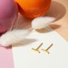 PAVOI 14K Gold Plated Mini Bar Stud Earrings
