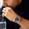 Stuhrling Original Mens Leather Watch Aviation Watch, Quick-Set Day-Date