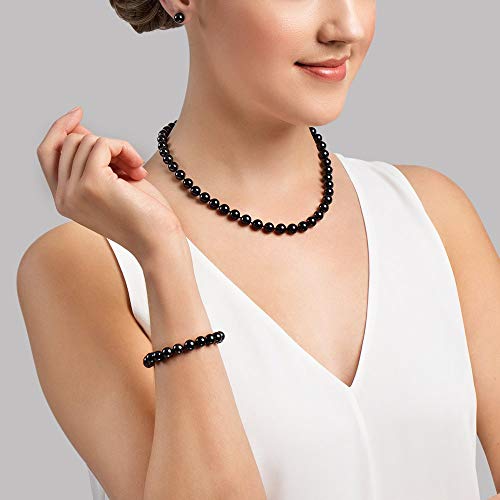 THE PEARL SOURCE 14K Gold 8-8.5mm Round Black Akoya Pearl