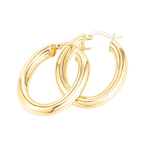 Elevate Your Style with 14K Gold Plated Sterling Silver Monet Oval Chunky Lightweight Hoop Earrings - Timeless Elegance in Yellow Gold, Ideal for Every Occasion