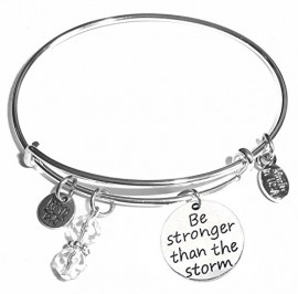 Women's Stainless Steel Message Charm Expandable Wire Bangle Bracelet