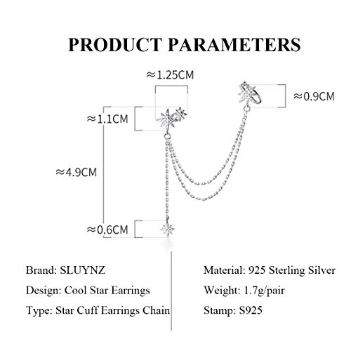 SLUYNZ Sterling Silver Fashion Star Cuff Earring Chain