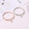 Rose Gold Star Bangle Bracelet for Women - Dainty Cuff with CZ Zircon Diamond Charms and Tassel Chain