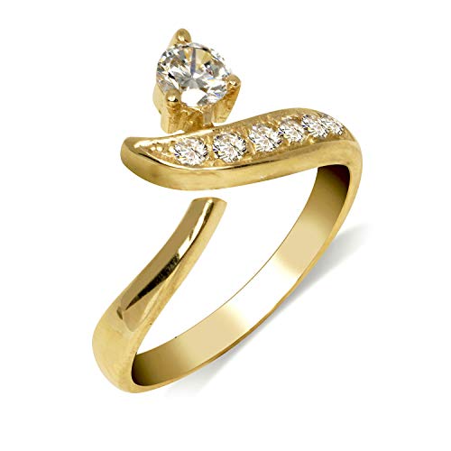 JewelryWeb Solid 10K Gold Adjustable Modern Bypass Cubic Ring