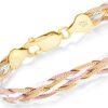 Miabella Tri-Color 18K Gold Over Sterling Silver Italian Braided Herringbone Chain Bracelet – Elegant 7.25" Jewelry for Women