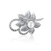 Flower Brooch Pin with Shiny Created Crystal and Created Pearl