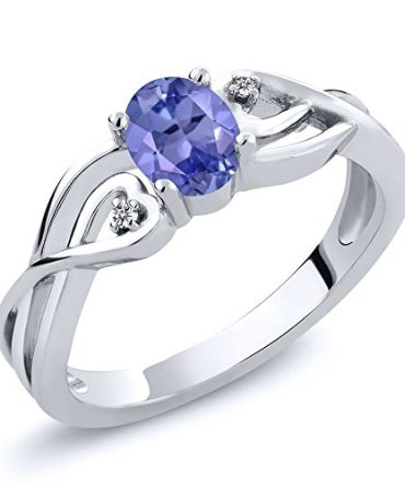 Gem Stone King 925 Sterling Silver Oval Blue Tanzanite and White Diamond