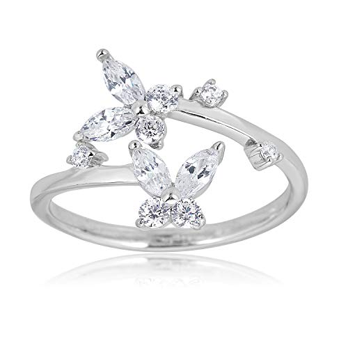 AVORA Sterling Silver Adjustable Butterfly Toe Ring with White Simulated Diamond CZ.