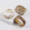 White Beads Vercret Leather Wrap Bracelet