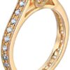 18k Yellow Gold Plated Sterling Silver Spherical 8mm Cubic Zirconia Solitaire Eternity Band Engagement Promise Ring - Size 7