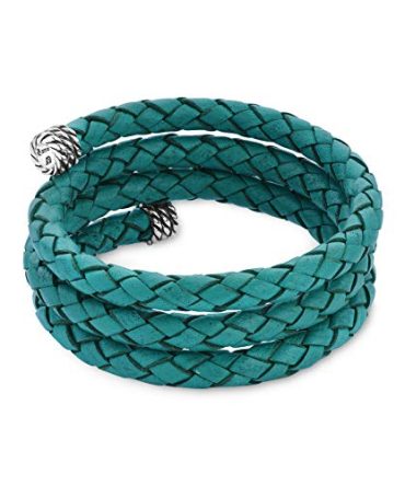 West Sterling Silver Turquoise Braided Leather Wrap Bracelet