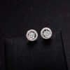Silver Halo Stud Earrings for Women Round Cut