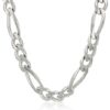 Close-up of a Men’s Sterling Silver Figaro Chain Necklace featuring polished, alternating short and elongated links, showcasing Italian craftsmanship. 