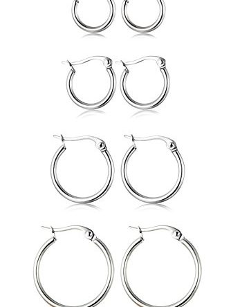 ORAZIO 4 Pairs Stainless Steel Hoop Earrings Set