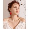 Boho Statement Tassel Rattan Leather Earrings Ethnic