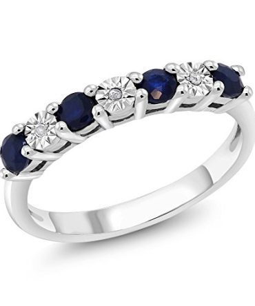 Gem Stone King 925 Sterling Silver Round Sapphire and White Diamond