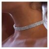 Clear Rhinestone Choker Necklace Silver Tone