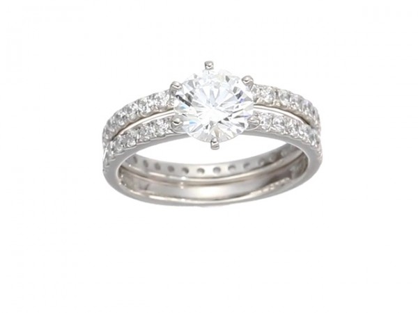 Silver Round Ring Set made with Swarovski Zirconia Platinum-Plated