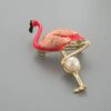Enamel Flamingo Pin and Brooch 10K Gold