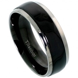Black Titanium Wedding Band Ring Two Tone Beveled