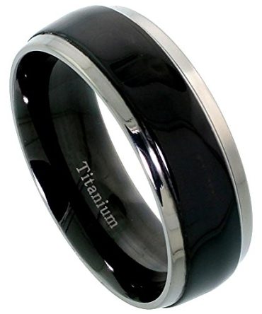 Black Titanium Wedding Band Ring Two Tone Beveled