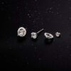 Silver Halo Stud Earrings for Women Round Cut