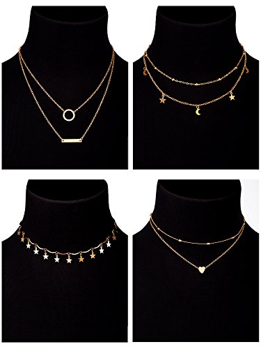 BBTO 9 Pieces Gold Layering Chain Choker Necklace