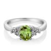 Ring Gem Stone King 0.70 Ct Oval Green Peridot White Diamond