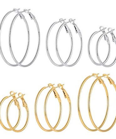 6 Pairs Stainless Steel gold silver Plated Hoop Earrings