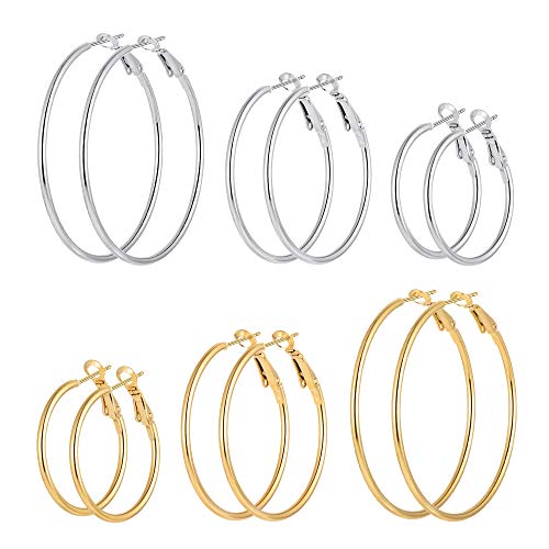 6 Pairs Stainless Steel gold silver Plated Hoop Earrings