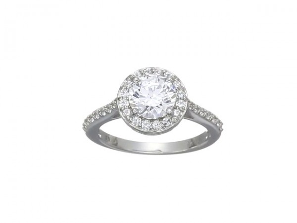 Platinum-Plated Sterling Silver Round-Cut Halo Ring