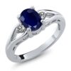 Gem Stone King 925 Sterling Silver Blue Sapphire and White Diamond