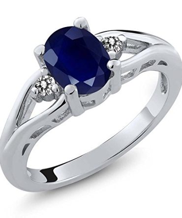 Gem Stone King 925 Sterling Silver Blue Sapphire and White Diamond